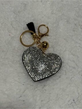Crystal Heart Bag Charm - Gold Hardware with Tassel & Keychain